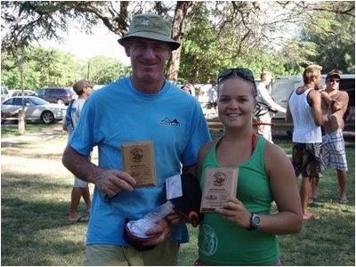 Phil with his first place trophy with first time racer Tatiana Howard